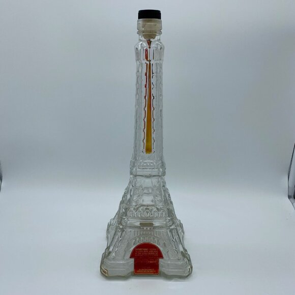 Vintage Eiffel Tower Shaped Glass Bottle Decanter 14" Barware With Ribbon Accent - Picture 6 of 16